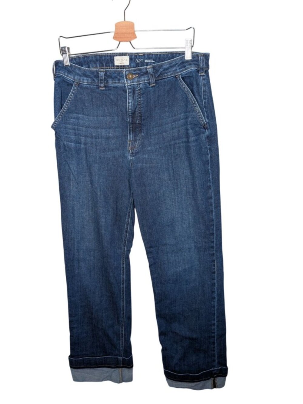 Pilcro Anthropologie Relaxed Fit Straight Leg Cuffed Hem Denim Jeans 32T